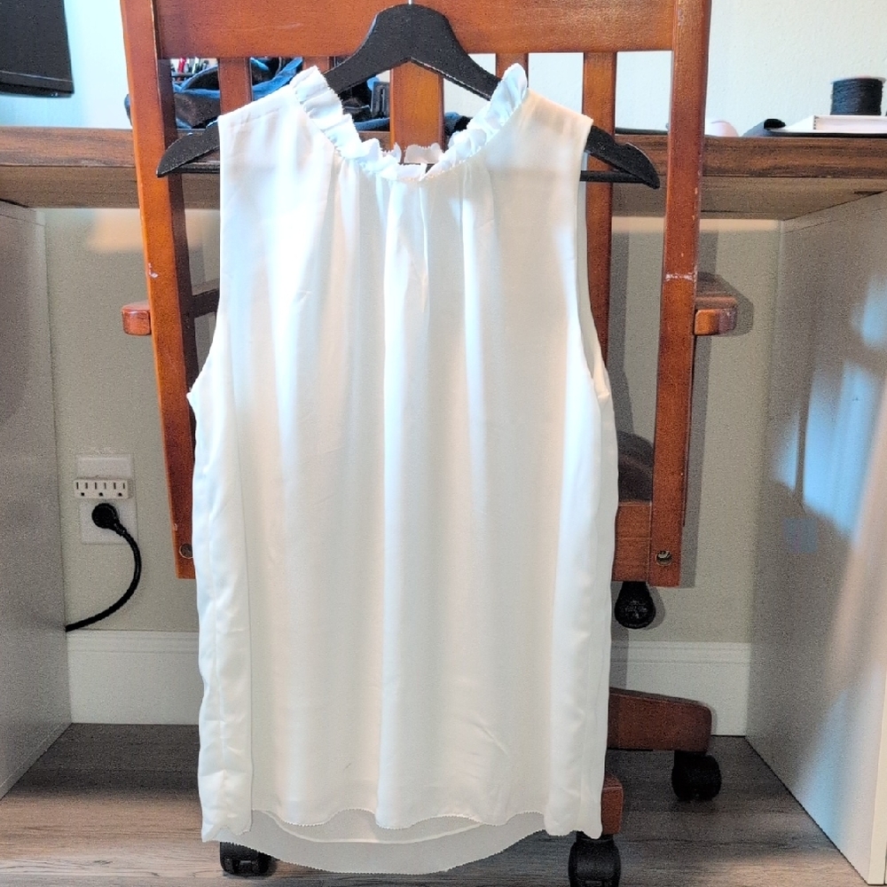 Naked Zebra White Ruffle Neck Blouse